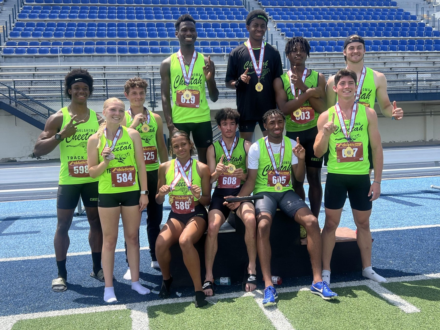 Oklahoma Cheetah athletes on the medal podium after a championship meet
